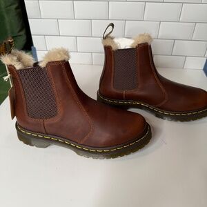 NWT Doc Martens Leonore Fur-Lined Chelsea Boots - Brown Leather
